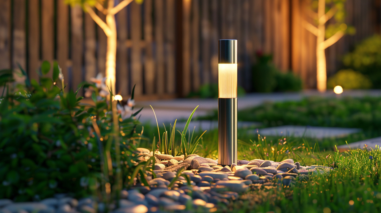 Установленный грунтовый светильник на участке