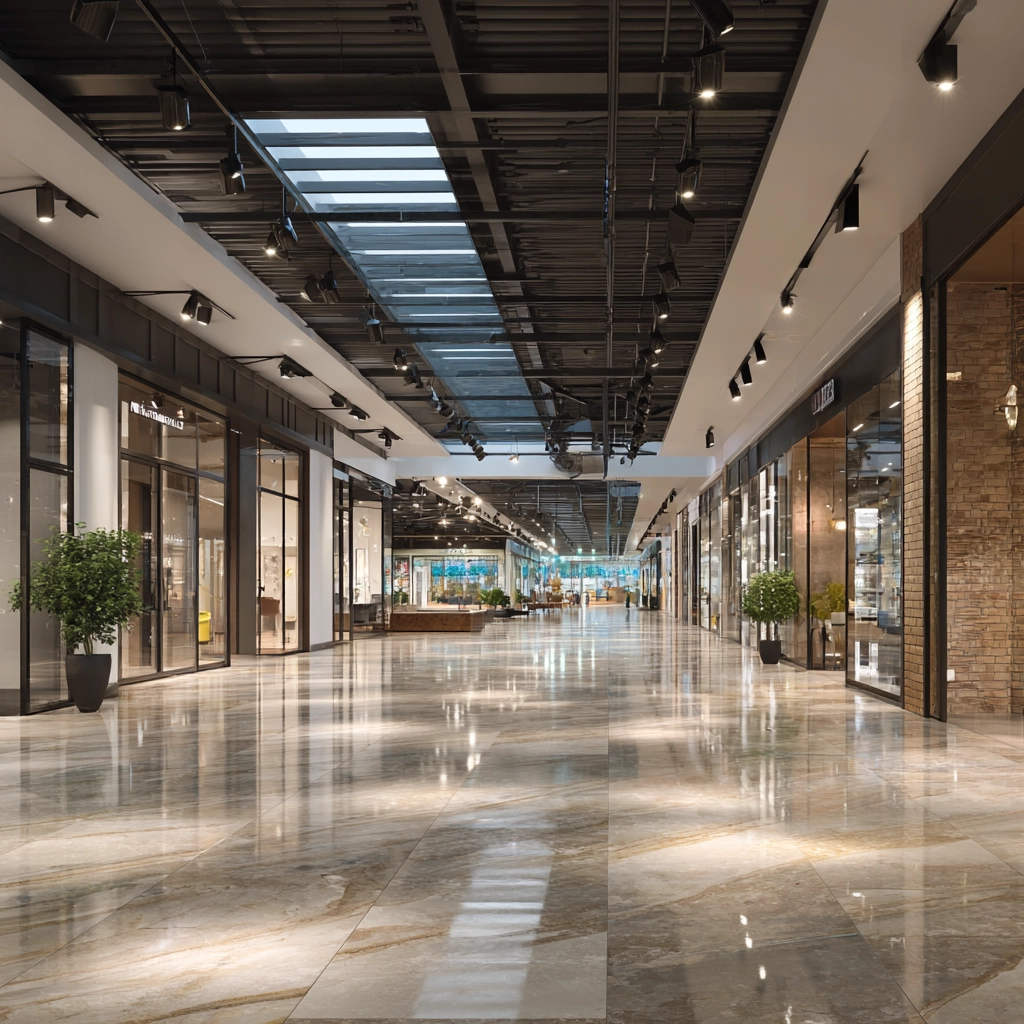 Трековое освещение, пример монтажа в ТЦ